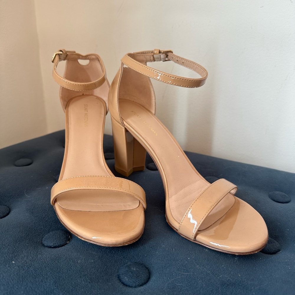 Stuart Weitzman Nudist Block 75MM Sandals | Nude Block Heel Sandal - Picture 3 of 7